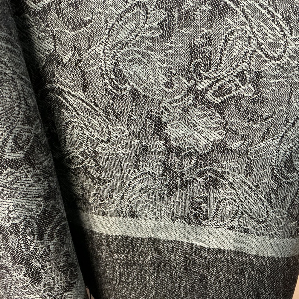 100% Pashmina Scarf Wrap Two-Toned Blue Paisley With Tassels - Picture 5 of 5
